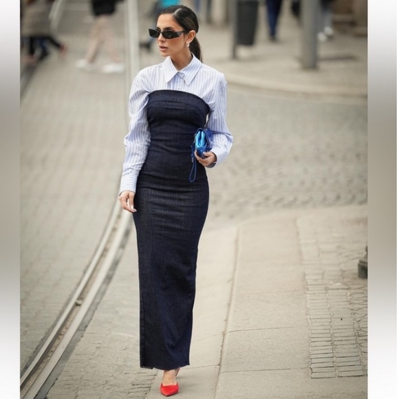 NWT Zara dark denim midi dress - Picture 1 of 7